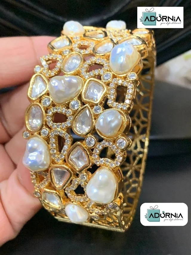 Baroque Pearl Kundan Fusion Bracelet - Ruby Pink