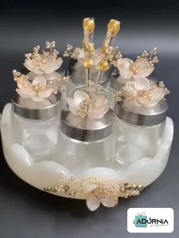 Revolving Tray Mukhwas Jar Set with 2 Spoons - 8 inch