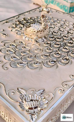 German Silver Peacock Dry Fruit Box