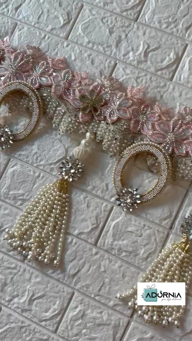 Subtle Pink Floral Pearl Tassel Toran