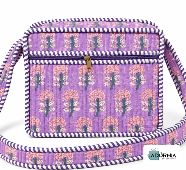 Quilted Hand Block Print Sling Bag (10.5 x 8.5 inch)