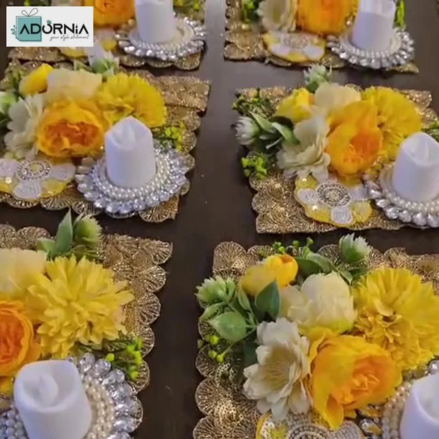 Yellow Floral LED Tea Light Platter - 6 X 6 Inch, MOQ 2