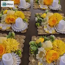 Yellow Floral LED Tea Light Platter - 6 X 6 Inch, MOQ 2