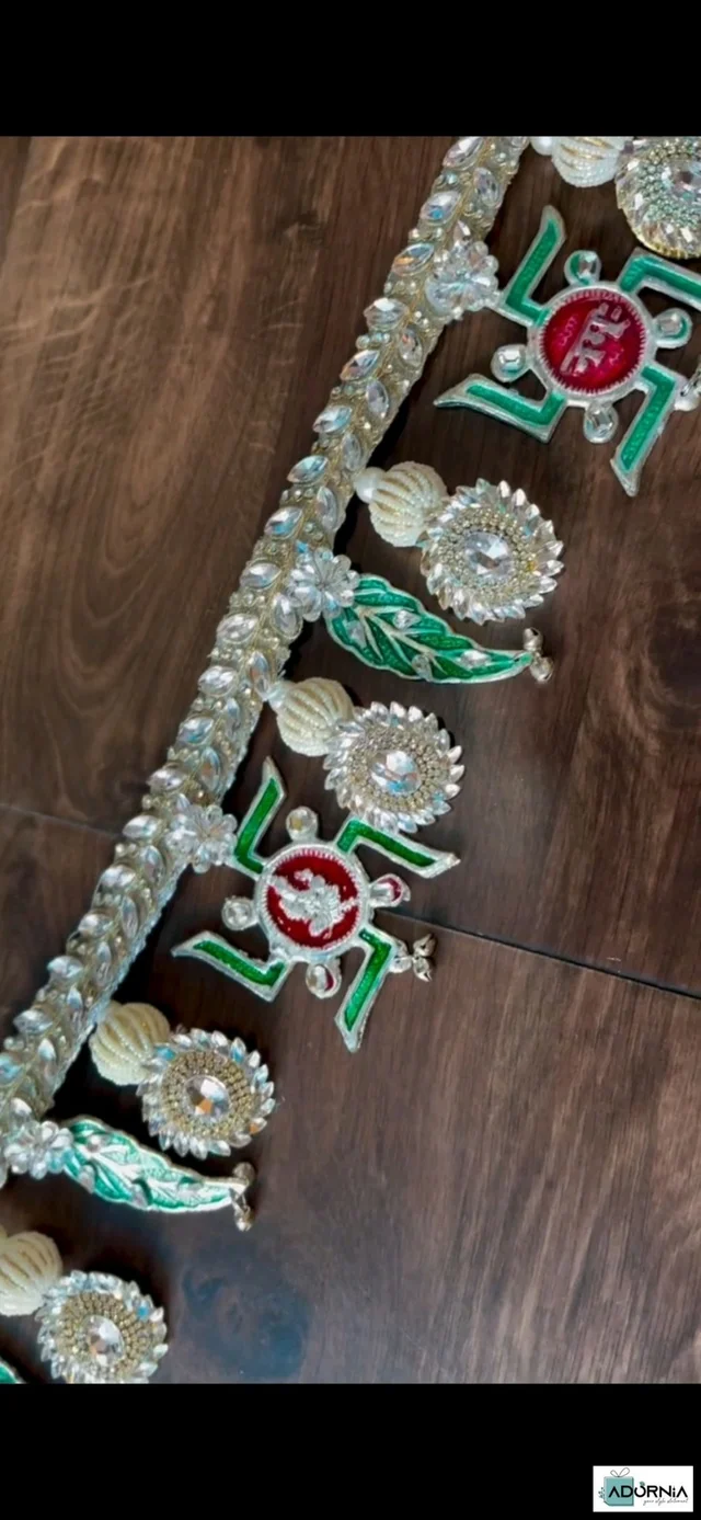 German Silver Swastik And Mango Leaf Toran