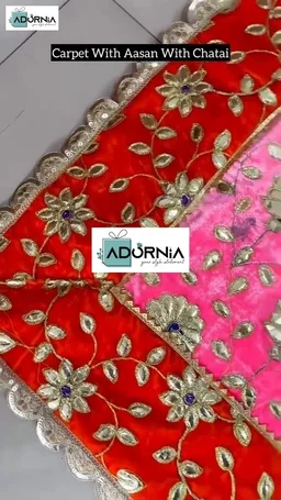 Velvet Gota Patti Peacock Aasan with Dari Backing - Set of 3