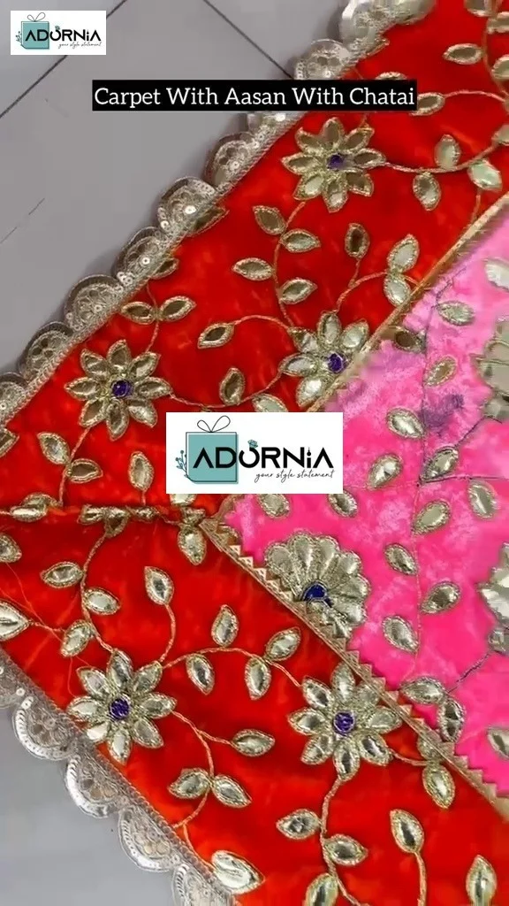Velvet Gota Patti Peacock Aasan with Dari Backing - Set of 3