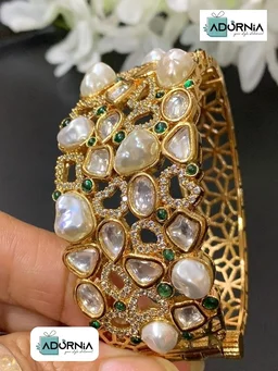 Baroque Pearl Kundan Fusion Bracelet - Ruby Pink