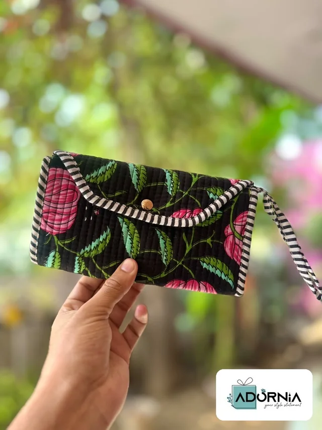 3 Fold Quilted Hand Block Print Clutch