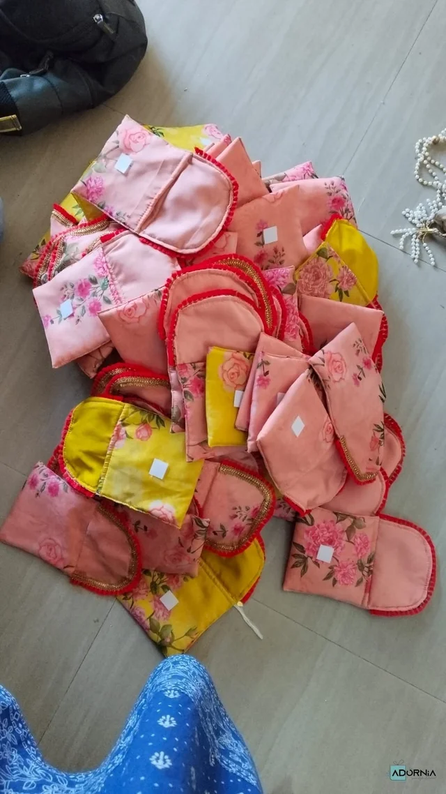 Floral Organza Gift Pouches with Red-Gold Trim