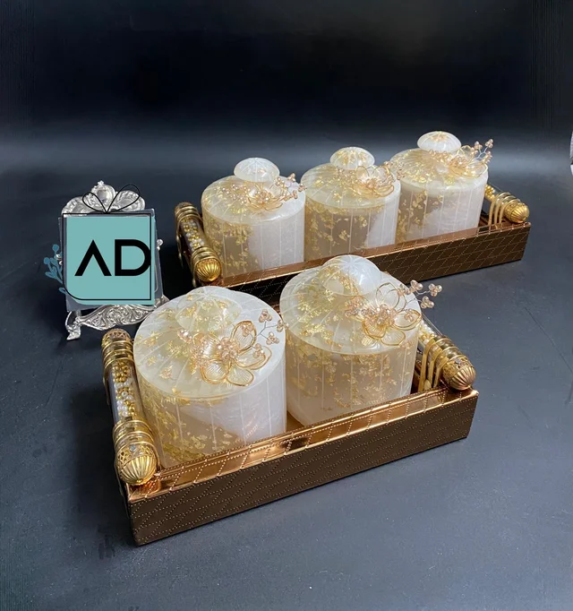 Gold Foil Jar Set With Tray - Set of 2 Jars
