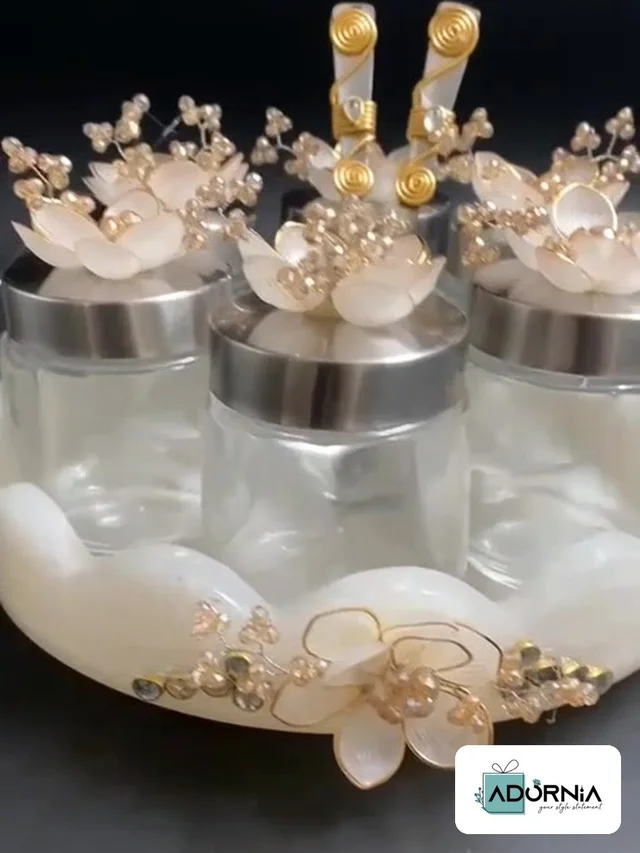Revolving Tray Mukhwas Jar Set with 2 Spoons - 8 inch