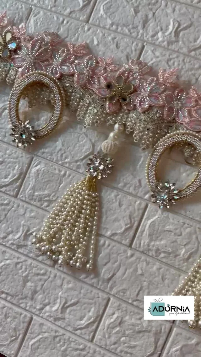 Subtle Pink Floral Pearl Tassel Toran