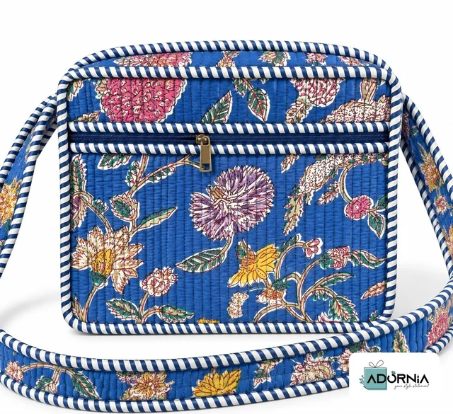 Quilted Hand Block Print Sling Bag (10.5 x 8.5 inch)