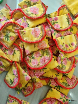 Floral Organza Gift Pouches with Red-Gold Trim