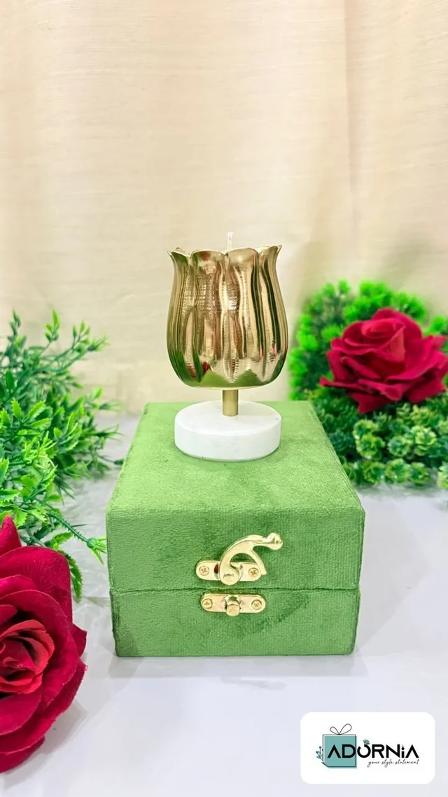 Lotus Candle Stand with Fragrance Candle and Velvet Box