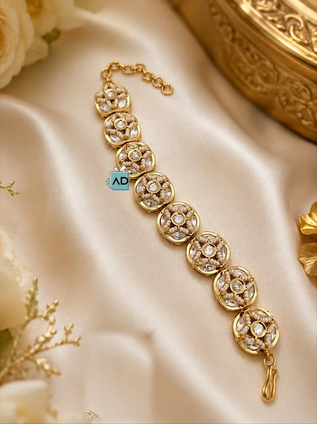 Gold-Tone Floral Round Link Bracelet