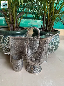 Antique Intricate Jug Glass and Tray Set