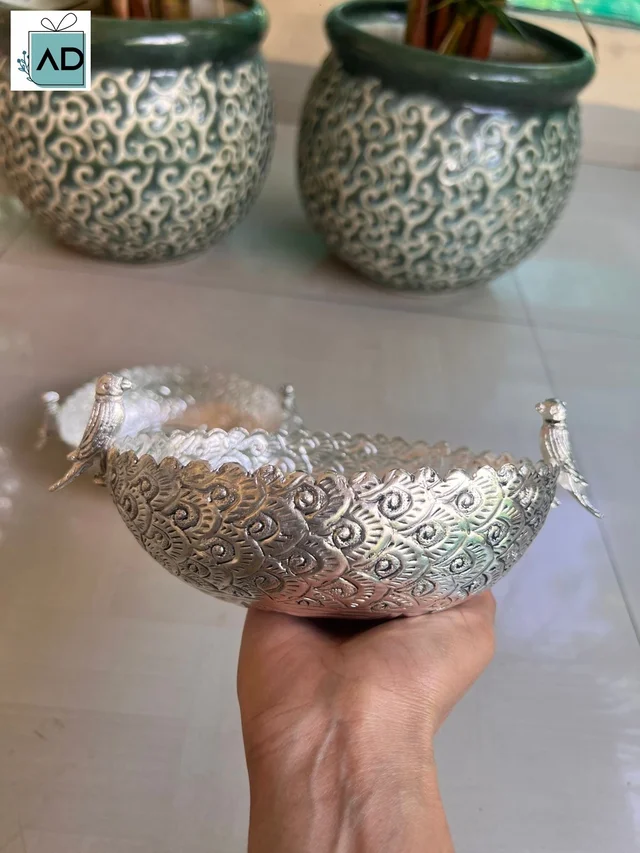German Silver Parrot Long Bowl - Oval, 8 Inch