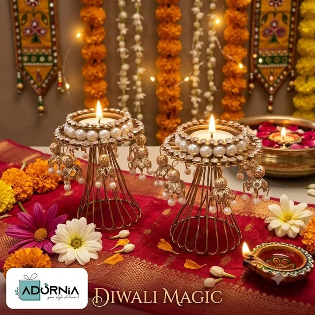 Damru T-Light - Gold Wire Stand Tealight Holder Pair (MOQ 6 Pairs)