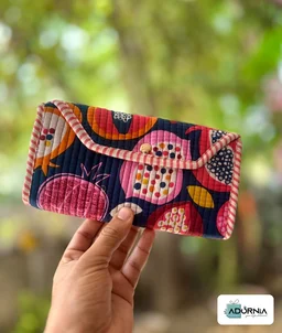 3 Fold Quilted Hand Block Print Clutch