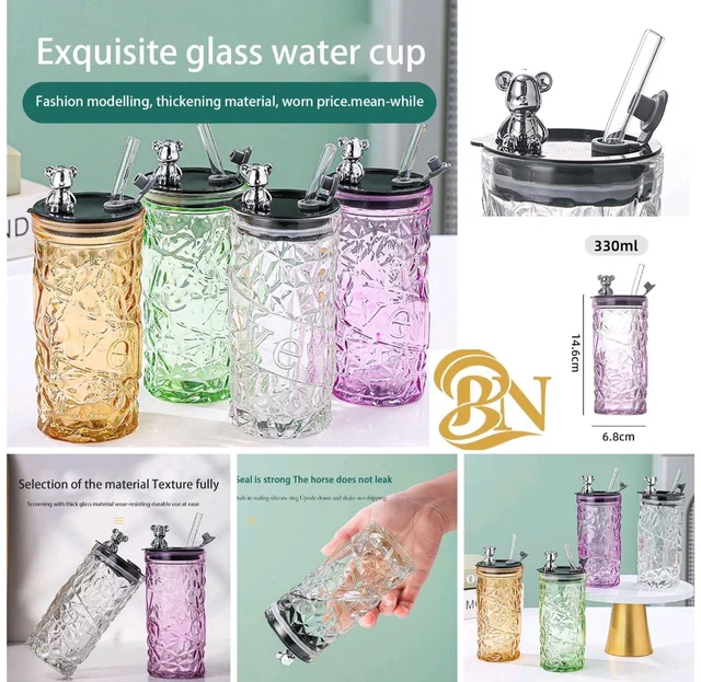Bear Lid Glass Water Cup