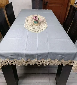 Jute Cotton Table Cover With Crichet Lace