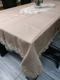 Jute Cotton Table Cover With Crichet Lace