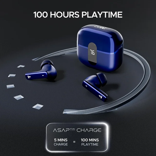 boAt Airdopes 121 Pro Plus, 100HRS Battery, 4Mics ENx, 50ms Low Latency, Fast Charge, LED Display, IPX5, v5.3 Bluetooth in Ear Earbuds, TWS Ear Buds Wireless Earphones with mic (Blue)