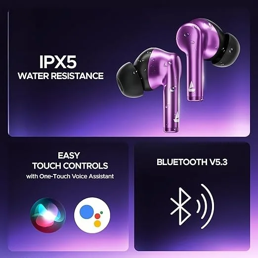 boAt Airdopes 141 Pro Buds, 13mm Drivers, Metallic Finish, 60HRS Battery, 4Mics ENx, Fast Charge, IPX5, v5.3 Bluetooth Earbuds, TWS Ear Buds Wireless Earphones with mic (Galactic Purple)
