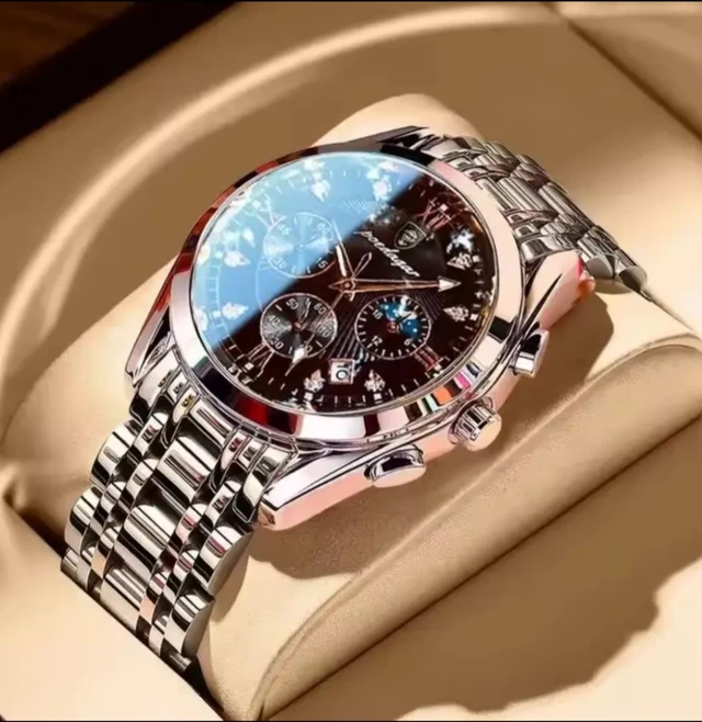 "Luxury Chronograph Diamond Dial Men's Stainless Steel Watch – Elegant, Waterproof & Precision Timepiece"