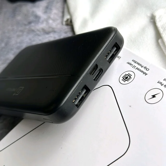 10000mAh Powerbank, Dual USB-A Outputs | Dual Input Ports | Lithium Polymer Power Bank | Plastic Casing, Lightweight