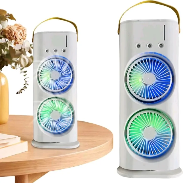 Cold Air Fan, 2025 New 3 Gears USB Rechargeable Oscillating fan with LED Light Cooler Fan, Touch & Remote Control, 280ml Water Tank, Ice Filling Fan (White)