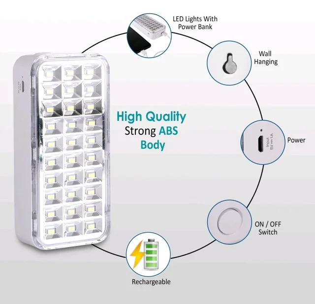 DP 7168 (RECHARGEABLE LED EMERGENCY LIGHT) 2400mAh Battery, 6 W LED, Power Bank 8 hrs Torch Emergency Light