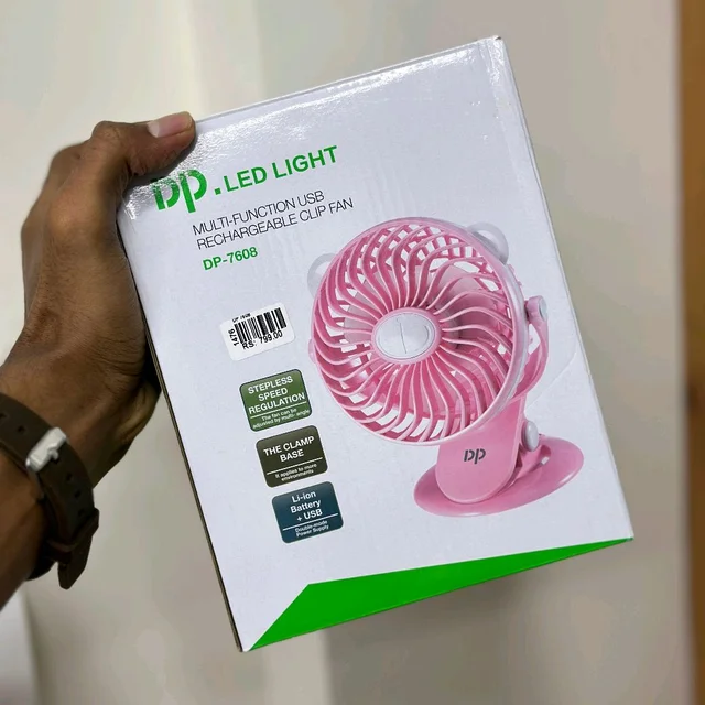 DP 7608 (RECHARGEABLE PORTABLE USB FAN) 2000mAh Battery, Multifunctional, Clip USB Fan