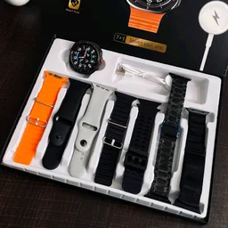 First Time In India, Watch Ultra 7 In 1 Combo Gift Pack With On/Off Logo | 7 High Quality Straps - Black