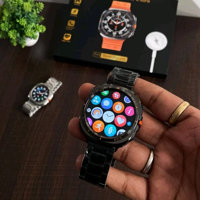 First Time In India, Watch Ultra 7 In 1 Combo Gift Pack With On/Off Logo | 7 High Quality Straps - Black