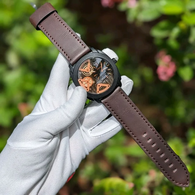 Machine Mid-Size Chronograph Brown Leather Belt With High Quality Strap Best Finishing Body & Case