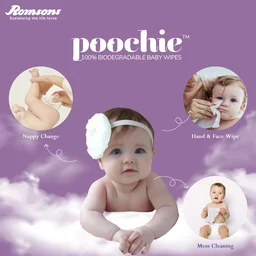 Romson Dignity Poochie 100% Biodegradable Baby Wipes - 80 Wipes/Pack