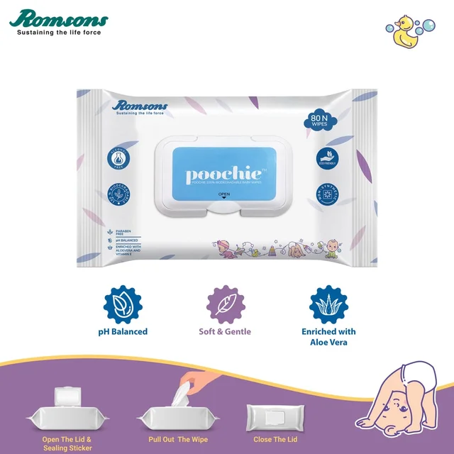 Romson Dignity Poochie 100% Biodegradable Baby Wipes - 80 Wipes/Pack