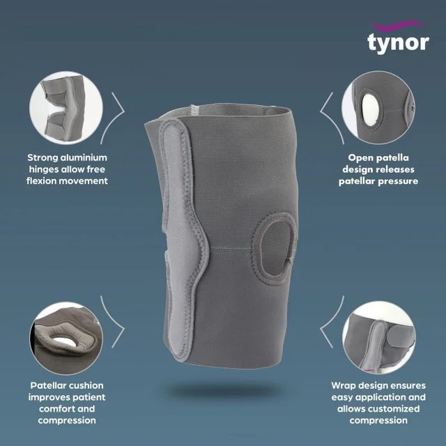 TYNOR ELASTIC KNEE SUPPORT, GREY, 1 UNIT - L