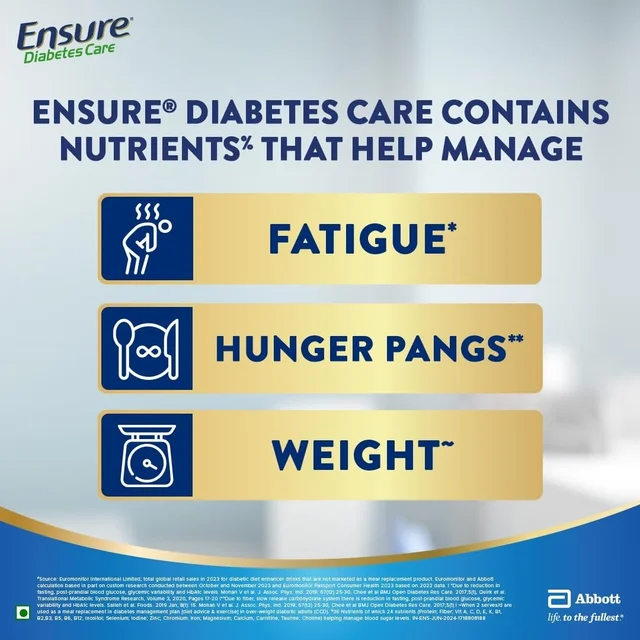 Ensure Diabetes Care Vanilla Powder with High Fiber, Protein & 36 Nutrients | Helps Manage Blood Sugar Levels in 4 weeks - 2 Kg