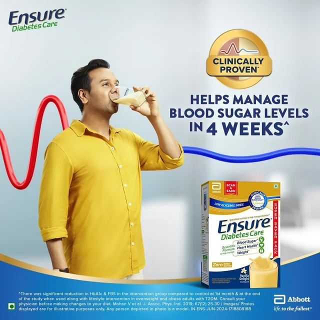 Ensure Diabetes Care Vanilla Powder with High Fiber, Protein & 36 Nutrients | Helps Manage Blood Sugar Levels in 4 weeks - 2 Kg