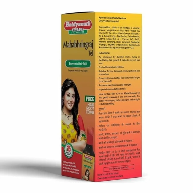 Baidyanath Asli Ayurved Maha Bhringraj Hair Oil - 200 ml | Mahabhringraj Tel | 100% Ayurvedic Oil with Free Hair Root Comb - 200 ml