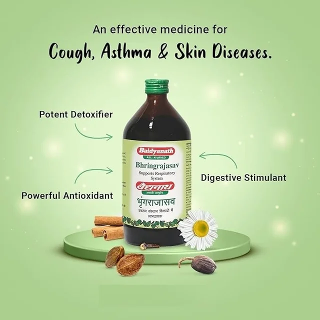 Baidyanath Asli Ayurved Bhringrajasava 450 ml Syrup |Made with Natural Ayurvedic Ingredients for Hair, Liver, Cough Health and Blood Purifier - 450 ml