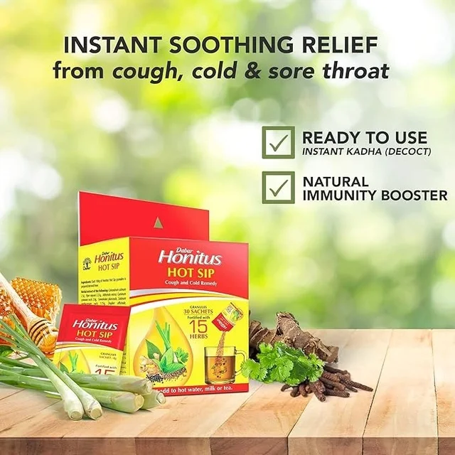 Dabur Honitus Hot Sip: 100% Ayurvedic Kadha | Provides Instant Relief from Cough and Cold (4gm*Pack of 30 Sachets) - Pack of 30
