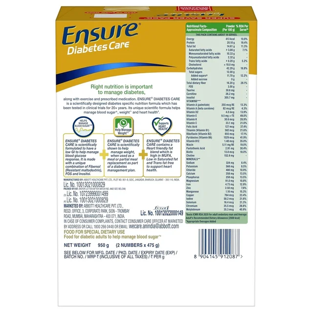 Ensure Diabetes Care Vanilla Powder with High Fiber, Protein & 36 Nutrients | Helps Manage Blood Sugar Levels in 4 weeks - 2 Kg