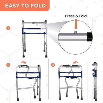 Dura Step Walker (Aluminium) | Foldable Walking Aid | Adjustable Height | Light Weight | With Premium Grade Rubber Shoes and PVC Grip (Grey)