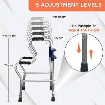Dura Step Walker (Aluminium) | Foldable Walking Aid | Adjustable Height | Light Weight | With Premium Grade Rubber Shoes and PVC Grip (Grey)