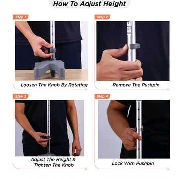 VISSCO Avanti L Shape Quadripod Stick | Walking Stick with Adjustable Height | Light Weight | 4 Legged Base (Grey)