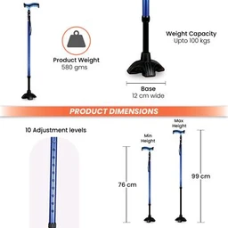 Avanti Plus - T Shape Aluminum Stick | Lightweight Walking Stick | Adjustable Height |Wide Base for Balance